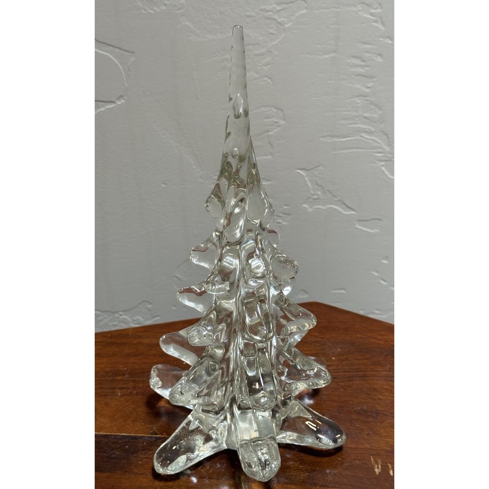 Large Heavy Clear Art Glass Crystal Christmas Tree Holiday Decor 9" Figurine